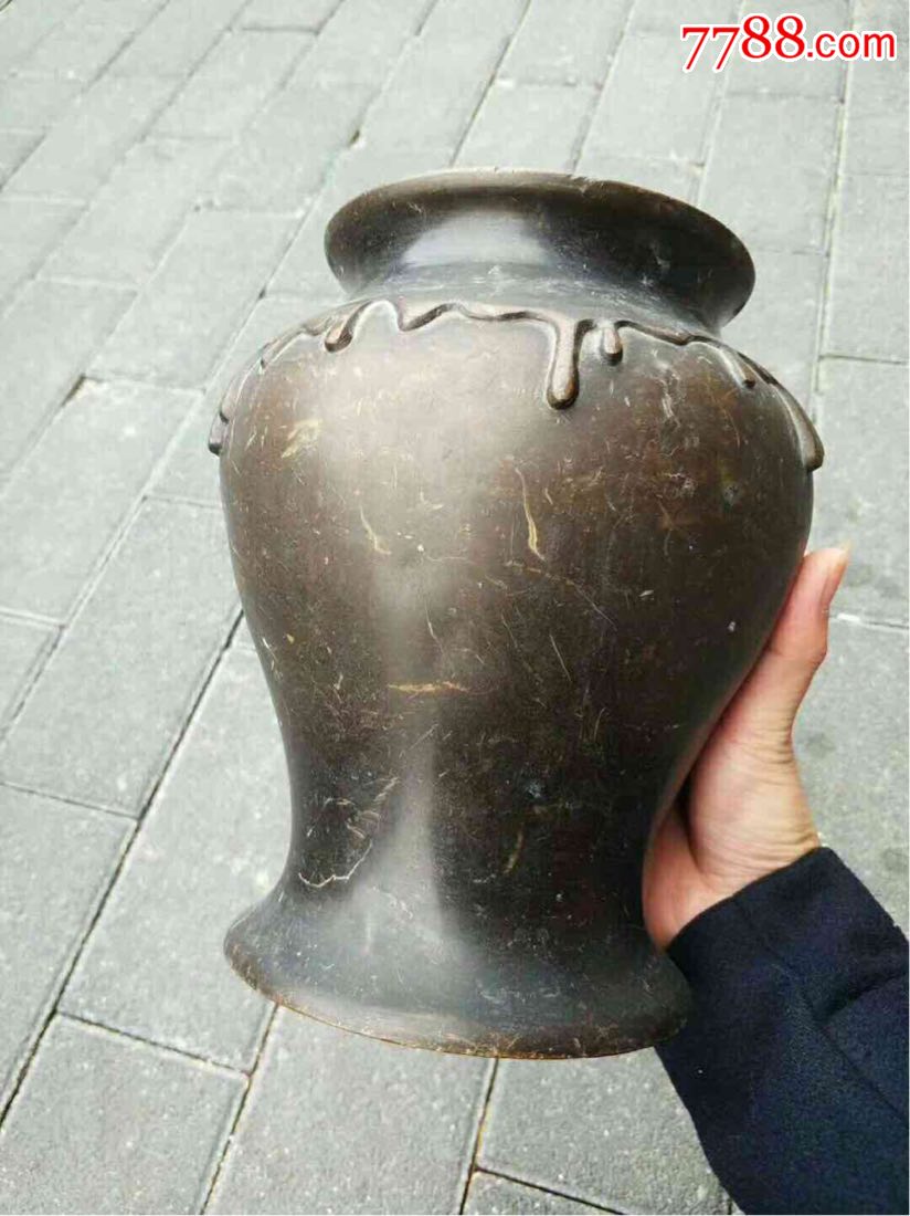 清代铜花瓶,造型素雅,工艺精湛,口径13厘米高2