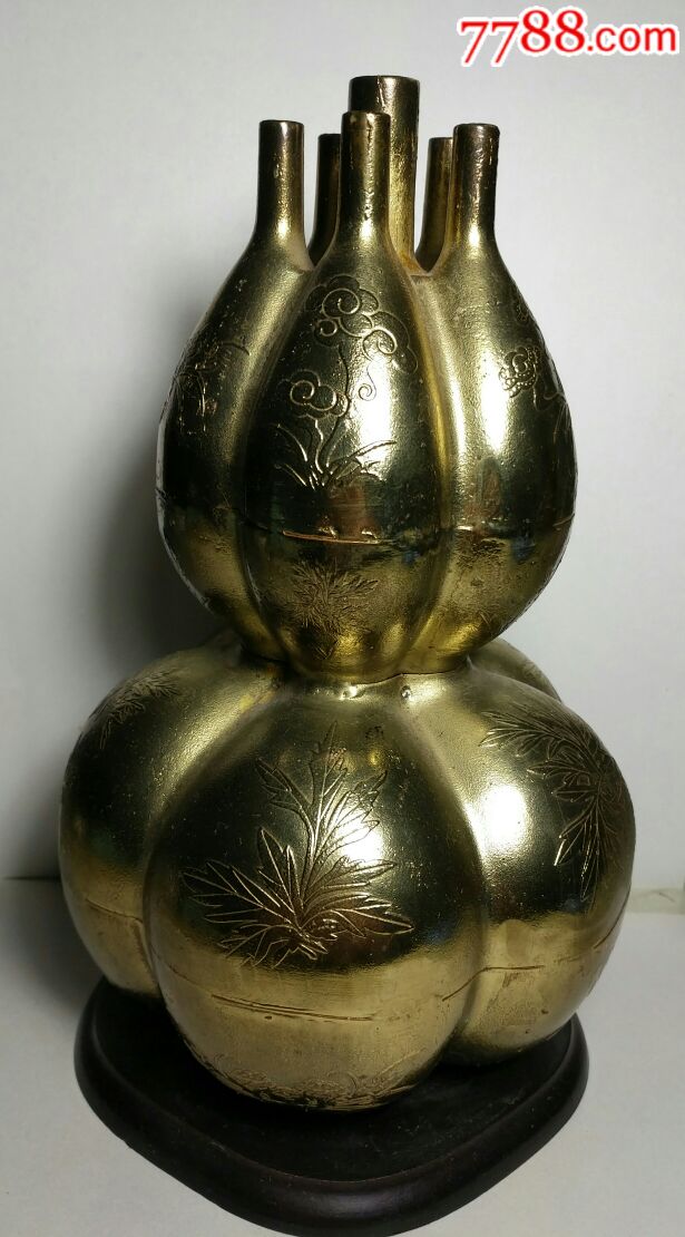 鎏金《镇宅风水》五葫芦铜瓶