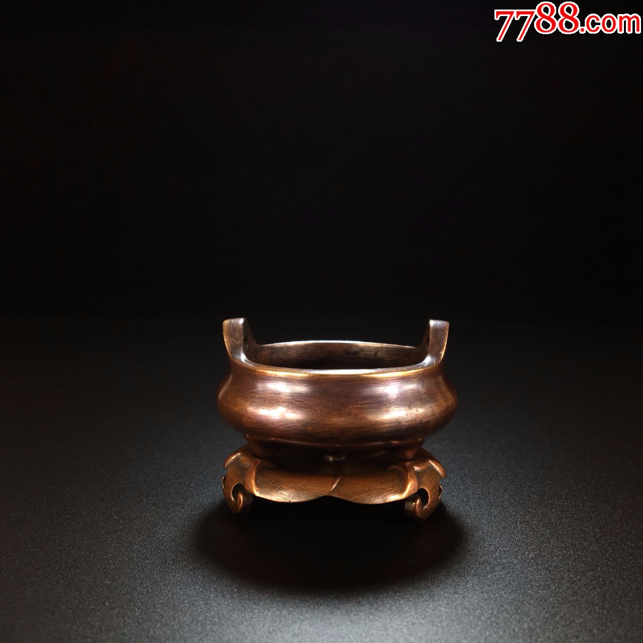 冲天耳连座小铜炉文房案头小琴炉_价格850.