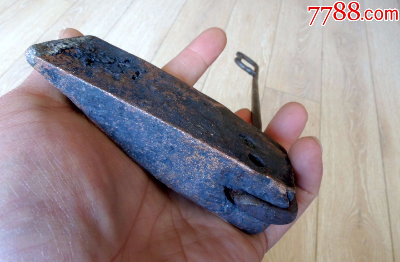 怀旧收藏1803旧社会长杆带柄红铜烙铁刑具钉锤32cm079kg