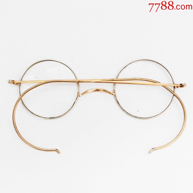 西洋古董眼镜店/美国制1940年12k包金材质圆框眼镜/老民国收藏品