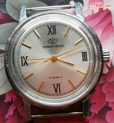 广州产羊城(yangcheng)牌17钻全钢防震手卷机械男表