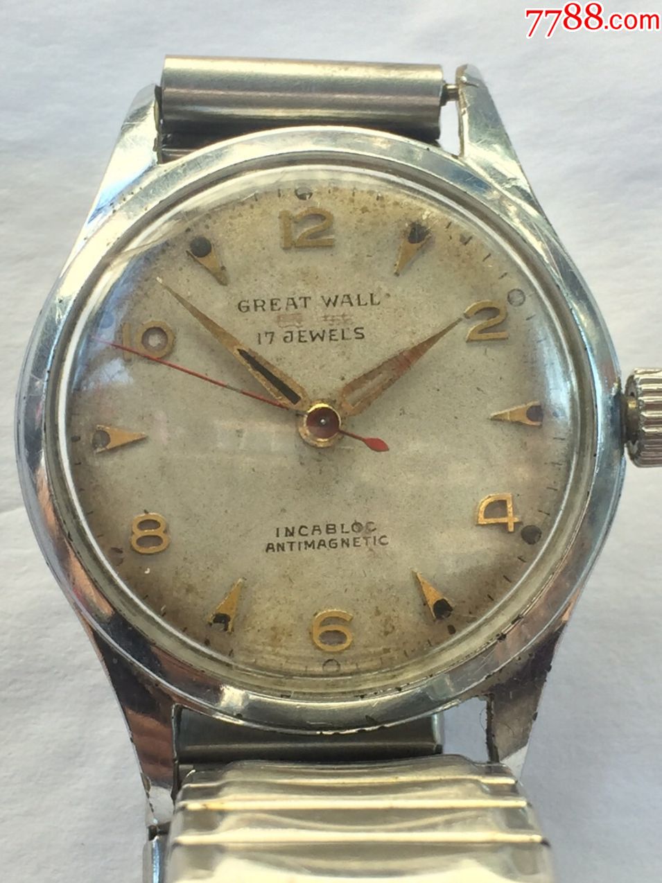少见瑞士古董长城牌机械手表红汉字长城