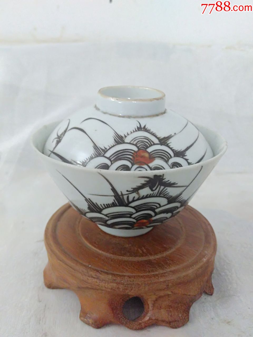 2405晚清胡正兴造海宴升平墨彩茶盖碗