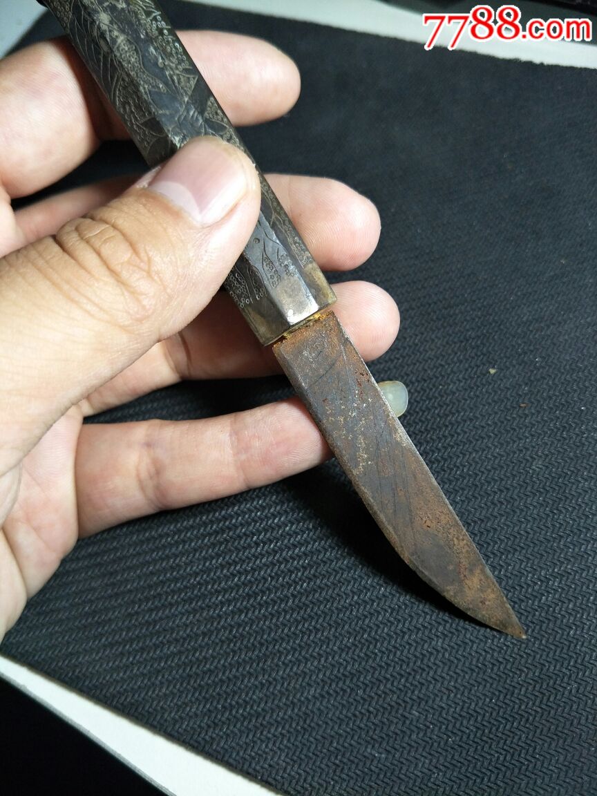 民国白铜六楞刻花刀