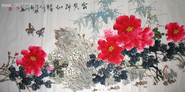 黄山川四尺花鸟牡丹(富贵神仙)0508