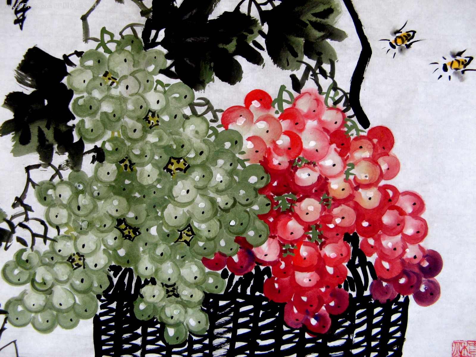 山东实力派画家四尺开三精品葡萄画《硕果》