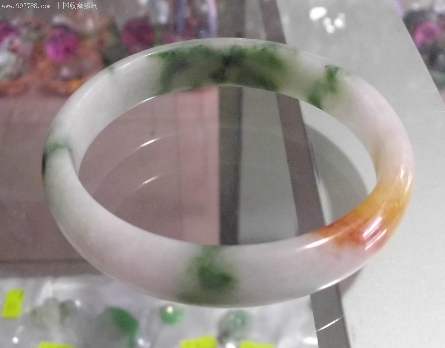 缅甸翡翠精品三色玉手镯,翡翠/缅甸玉,近现代,糯种,其他颜色,手镯