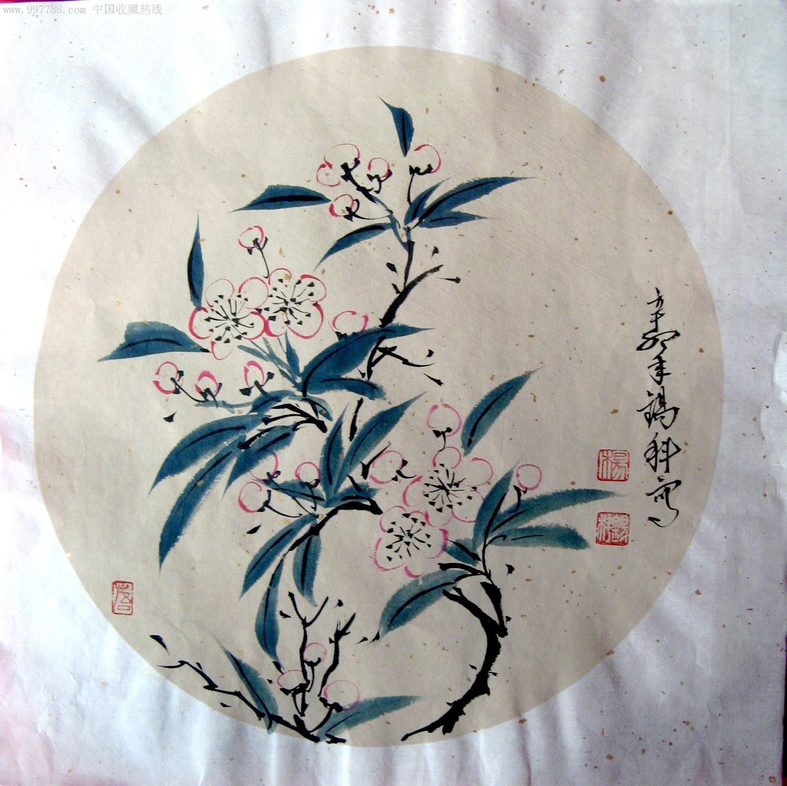 山东知名画家一尺斗方扇面花鸟画