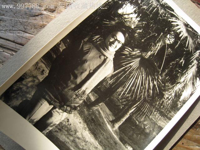 六十年代初期一个戴眼镜围着围巾的女知识分子在棕榈树下的美丽青春