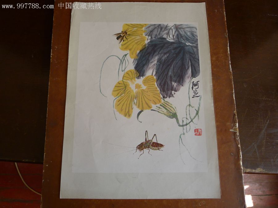 1956年齐白石作《倭瓜花蝈蝈》_花鸟国画原作_第1张