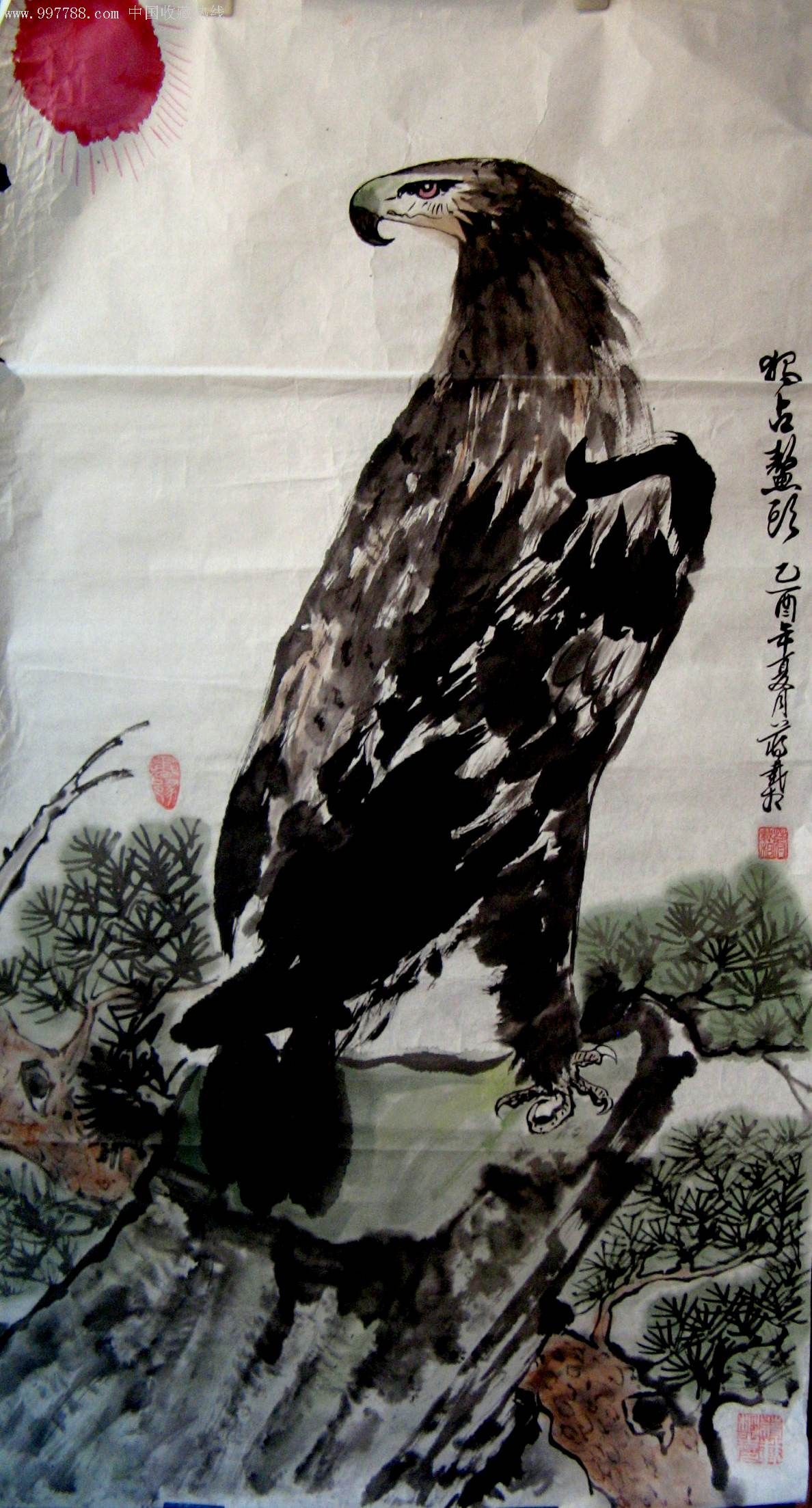 北京知名画家三尺条幅老鹰画《独占鳌头》