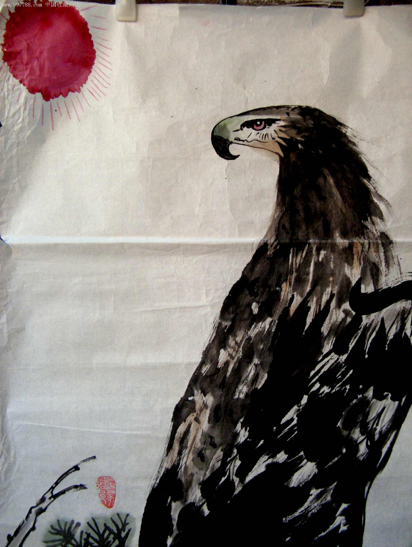 北京知名画家三尺条幅老鹰画《独占鳌头》