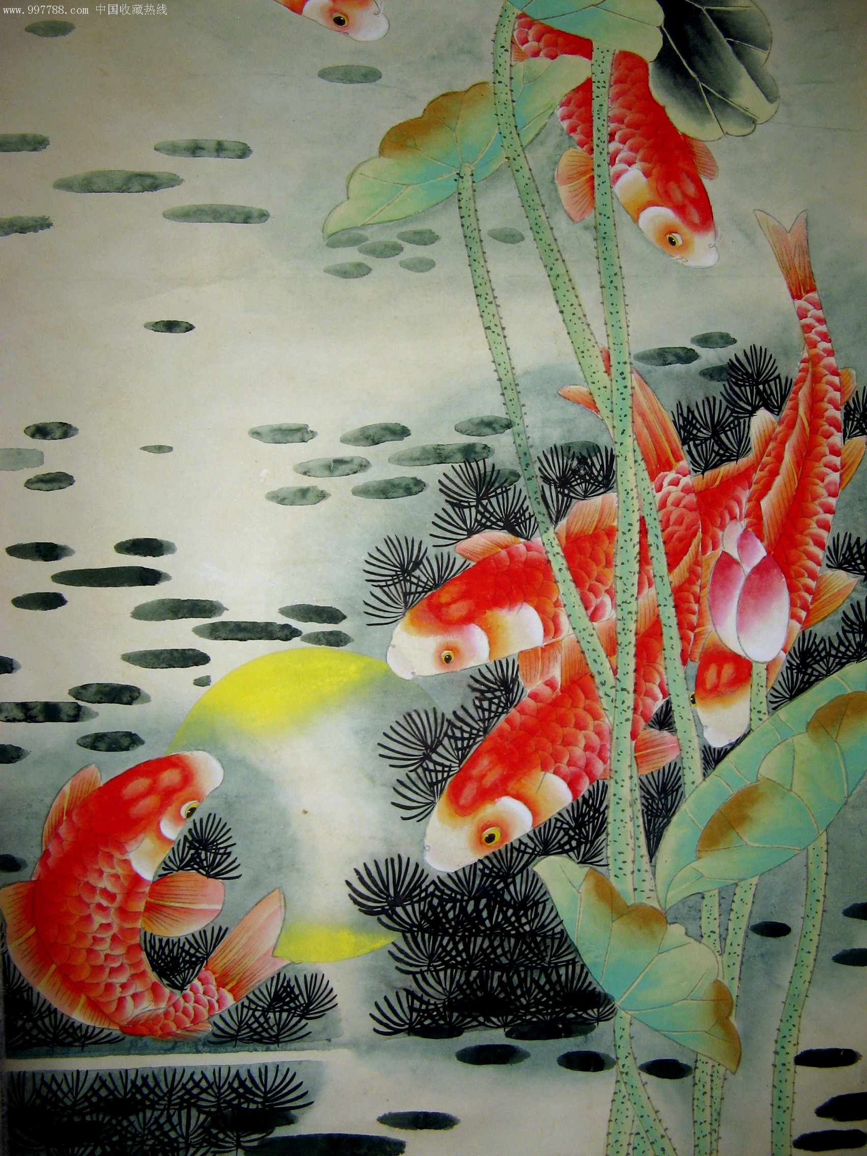 名画家四尺工笔画鱼《连年有余》(已装裱)