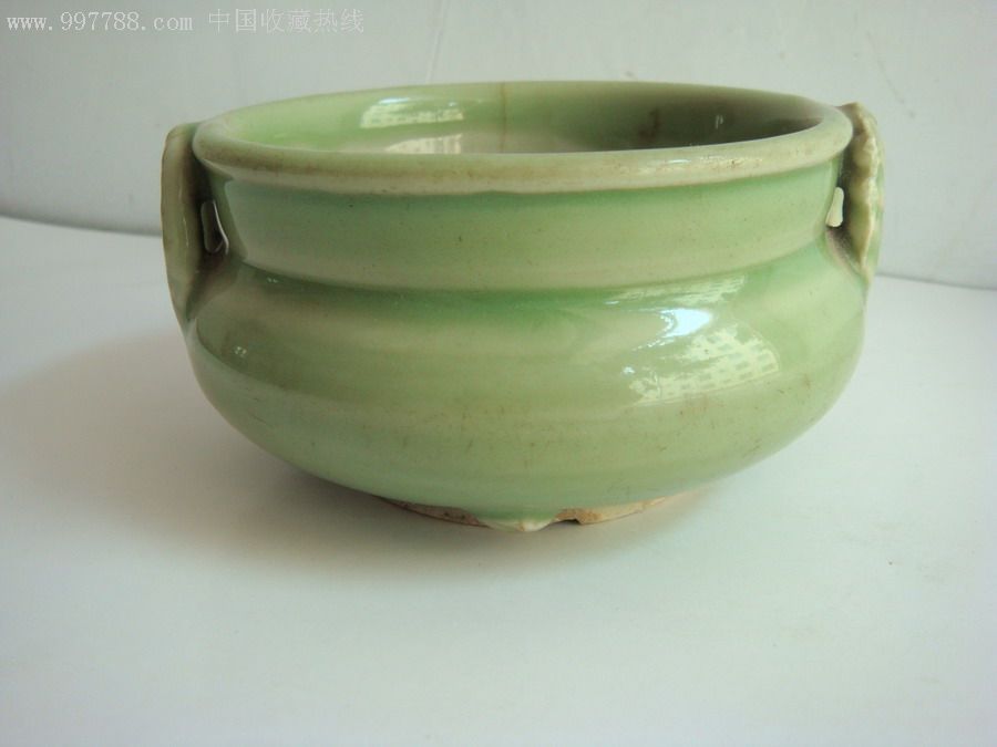 清代绳耳三足青釉香炉_青瓷/秘色瓷_第2张