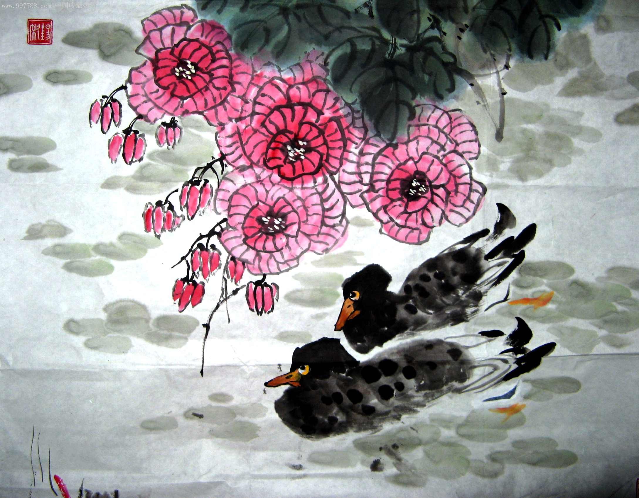 山东知名画家四尺条幅花鸟画《秋趣》-花鸟国画原作--au3455470-在线