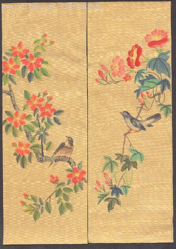 四幅老绢画,花鸟.