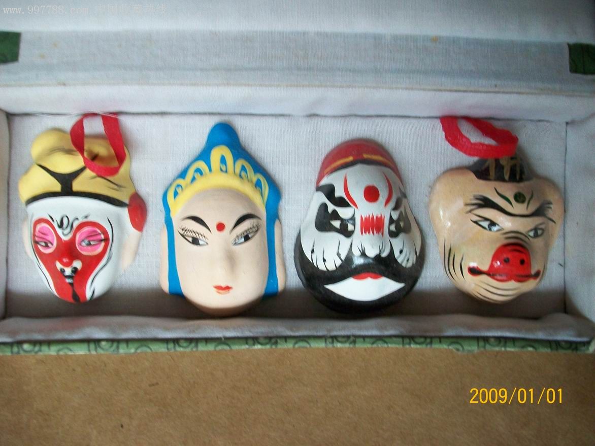 文革时期孙悟空,唐僧师徒4*脸谱一套(陶制,带原盒)