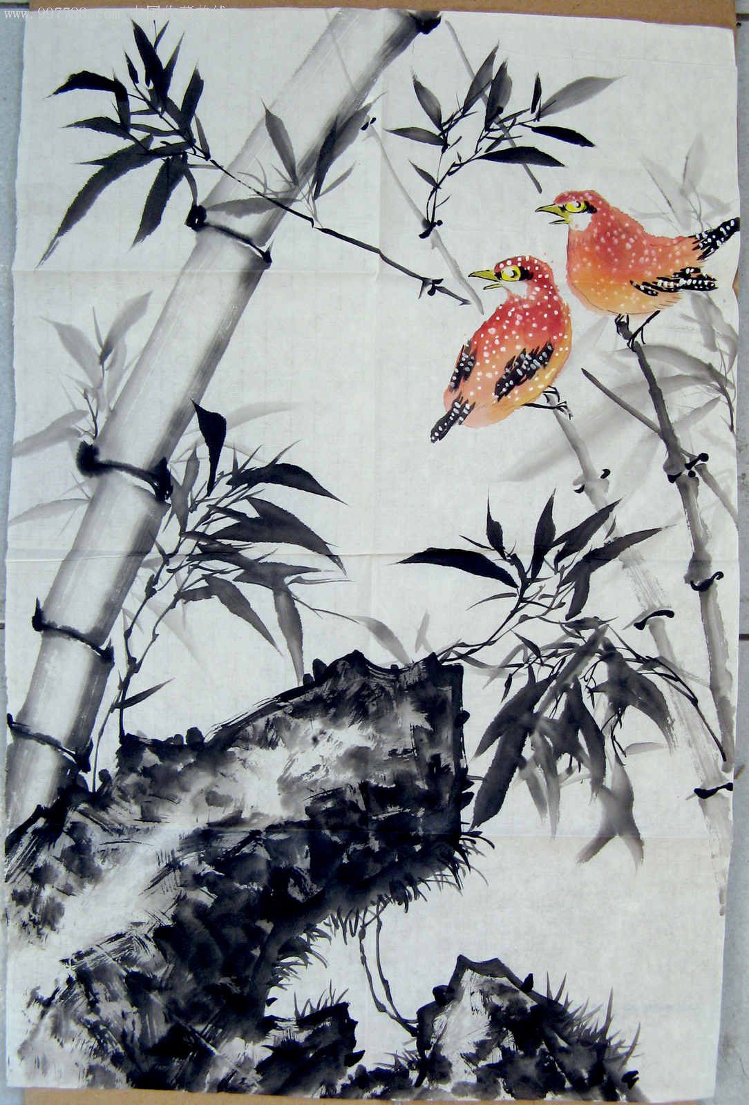 漂亮的四尺开三无款竹石鸟画-价格:28元-au4099259-花鸟国画原作