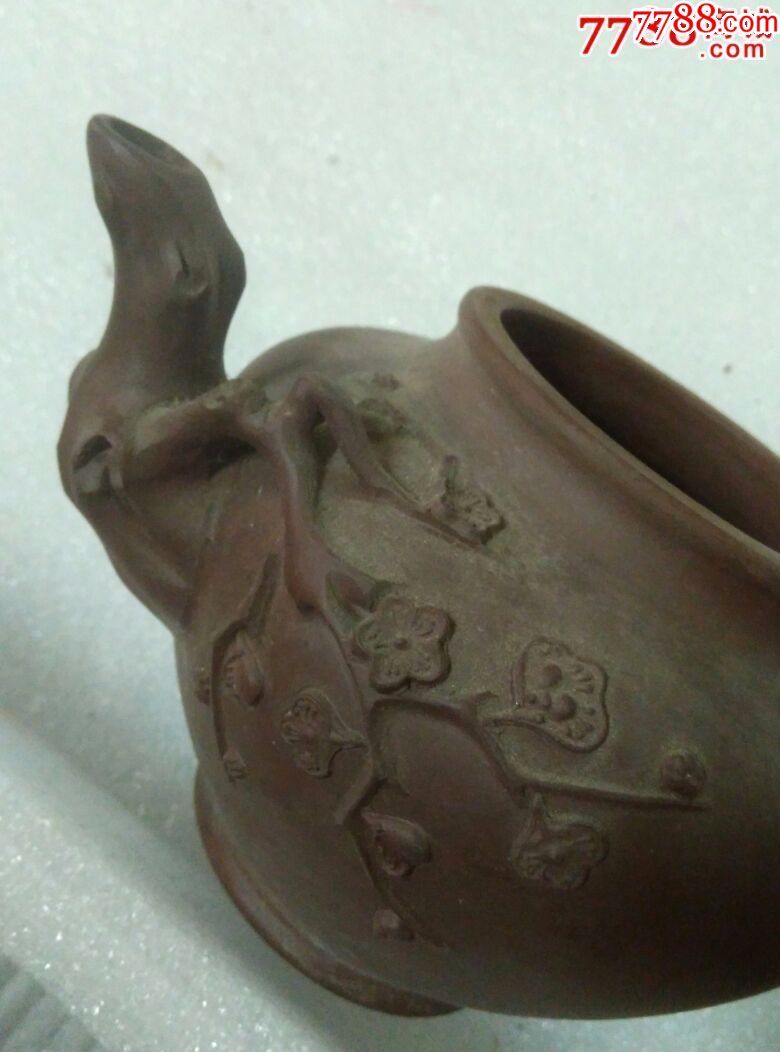 名家顾氏紫砂壶无磕碰梅桩紫砂壶把手刻章盖底雕刻篆字印章款