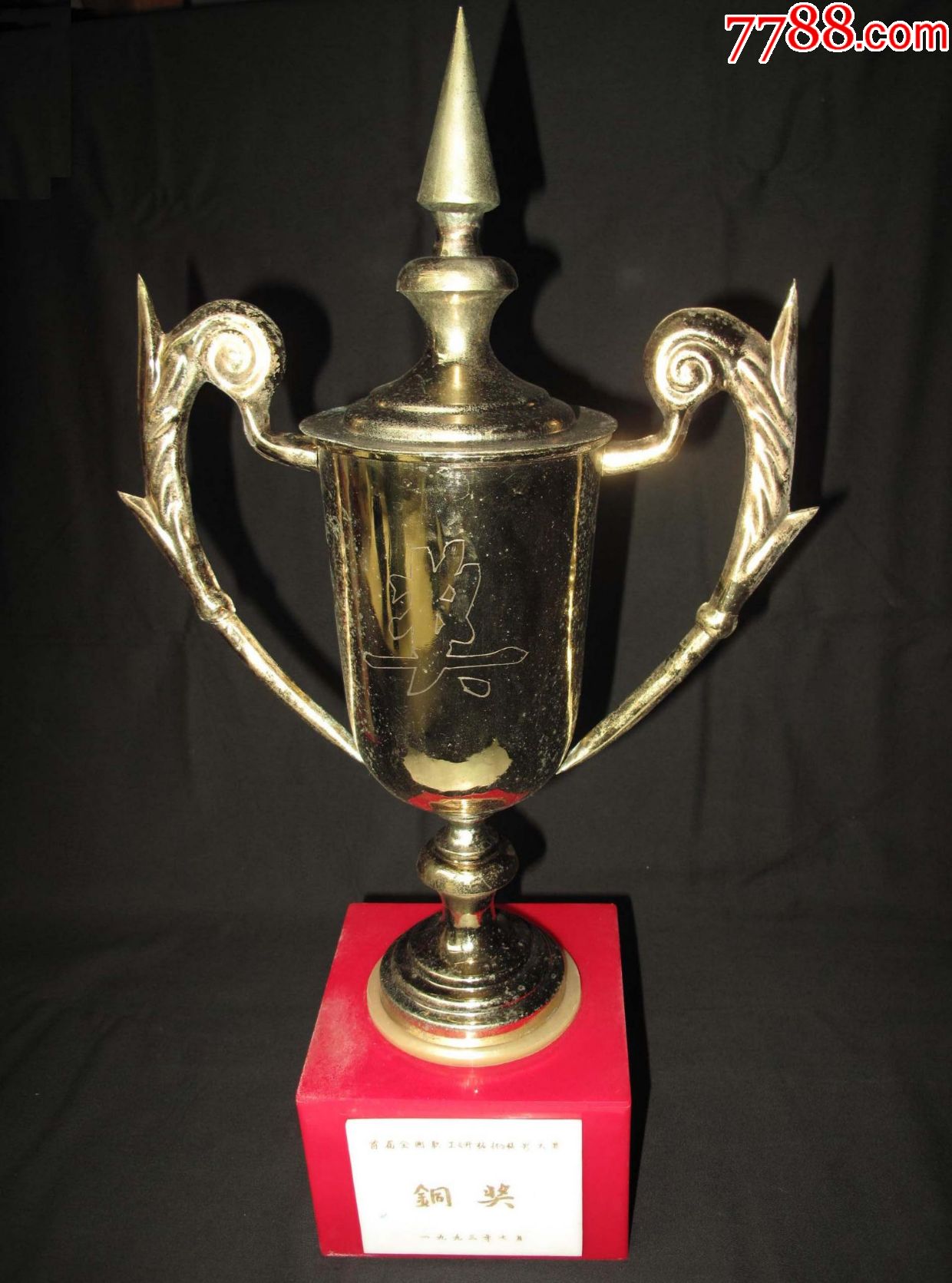 铜-奖杯.首届全国职工开拓杯摄影大赛铜奖