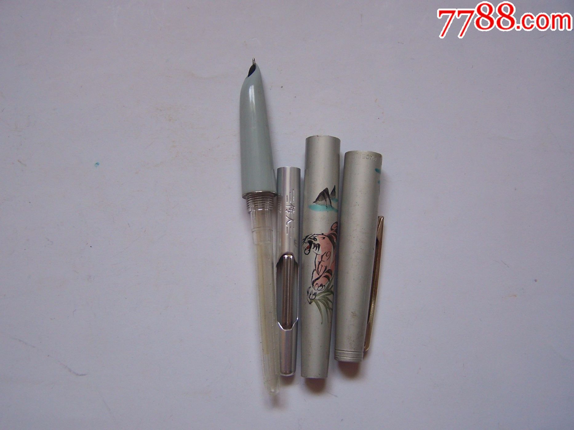 早期传人323老式钢笔手绘老虎图案稀少点图可放大