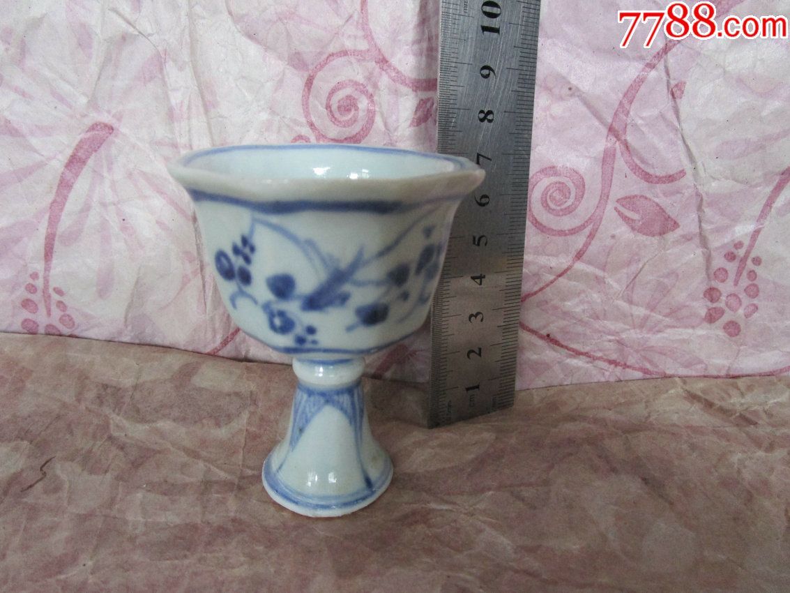 明中期青花高足杯_青花瓷_百货汇【7788商城】