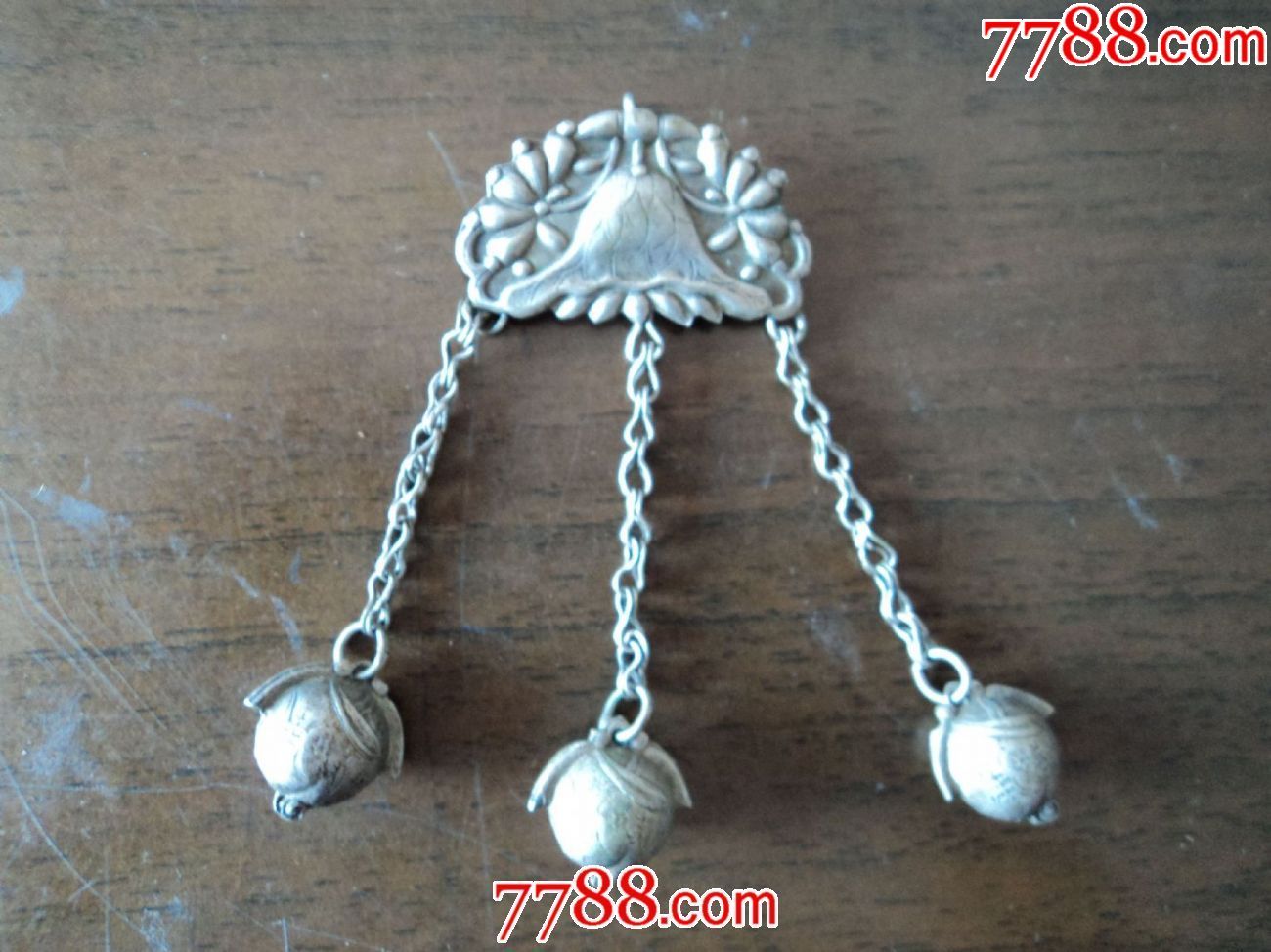 古银帽花吊饰银单面花配三花铃铛一套.-价格:360元-au15557478-其他银器 -加价-7788收藏__收藏热线