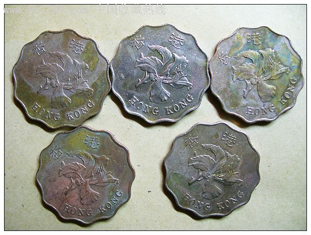 93年港币5枚,港澳台钱币,香港钱币,年代不详,铜币,杂币混合销售,au