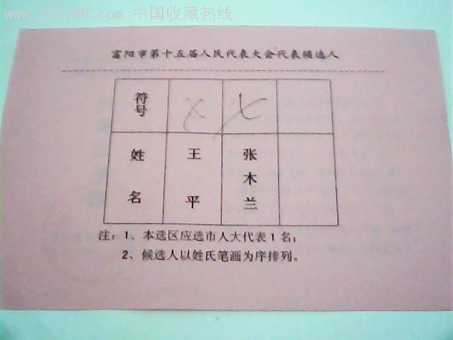 2011年富阳市第十五届人民代表大会代表选举票2张