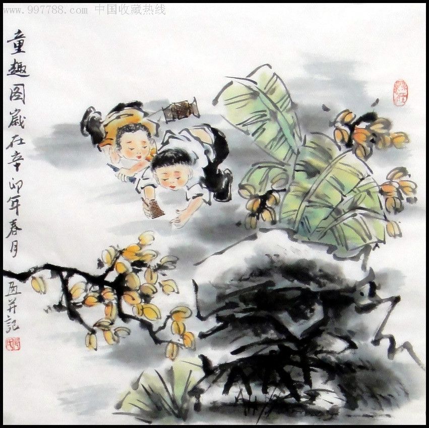 实力派画家何亦勇精品人物画:童趣图(46*46)