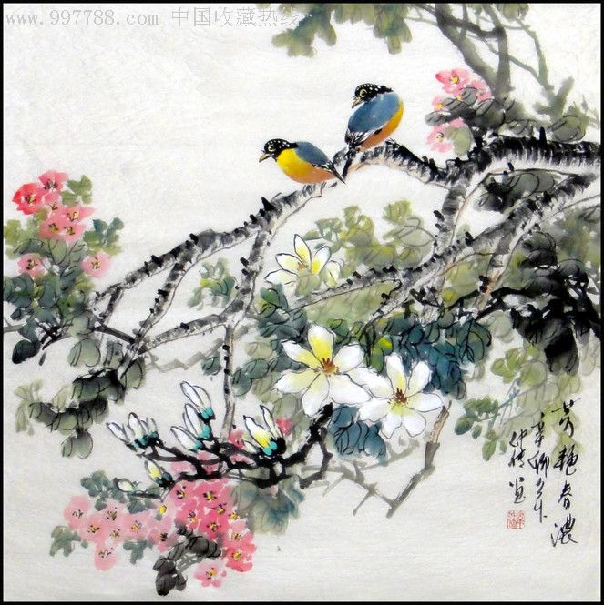 桂林画家韦仲传花鸟画精品:芳艳春色图(四尺斗方68*68)
