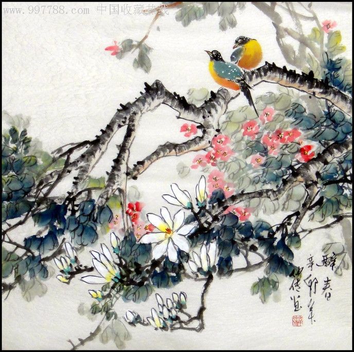 桂林画家韦仲传花鸟画精品:醉春图(四尺斗方68*68)
