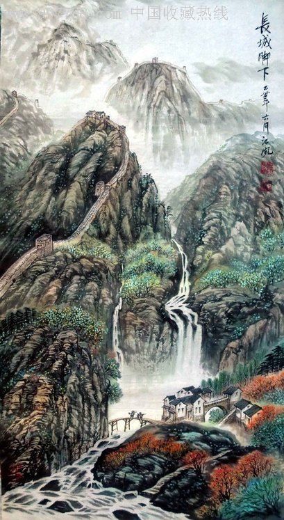著名老画家一级美术师江风三尺精品山水长城风光(100*50)