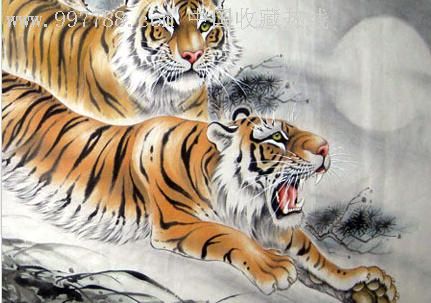 名人名家作品【丁良恒】-六尺精品老虎《双雄图》178cmx96cm