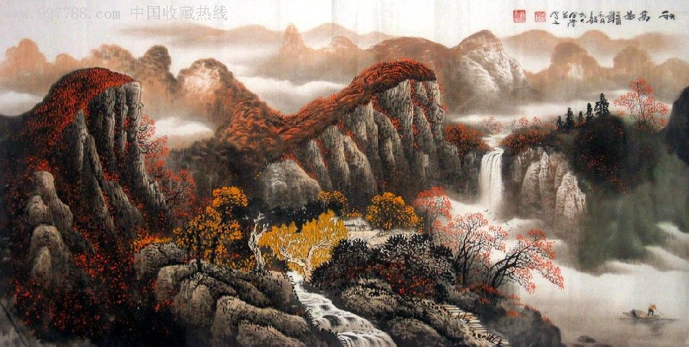 唐景文四尺国画山水作品--秋高图