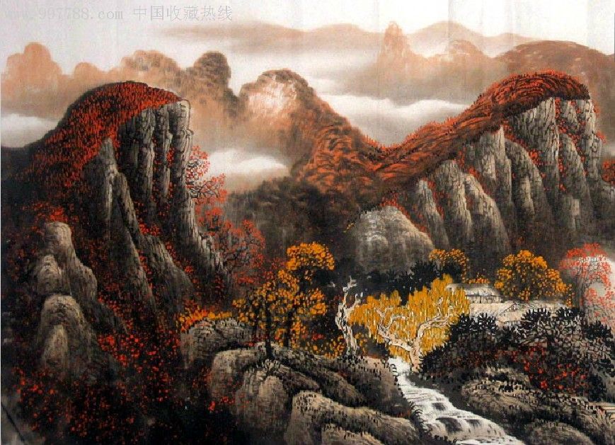 唐景文四尺国画山水作品--秋高图