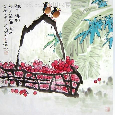 【孙艺群】写意花鸟红樱桃4尺斗方