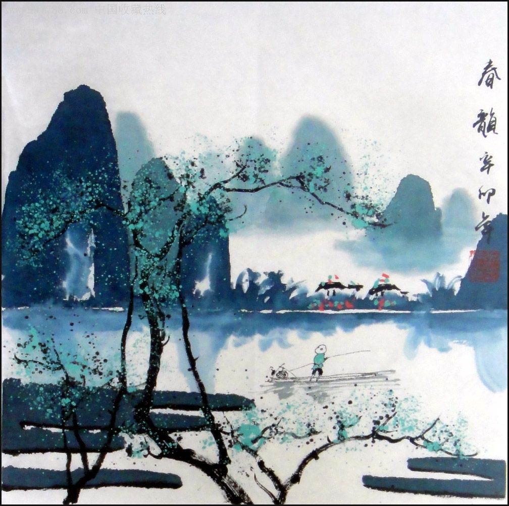 张志标小品斗方山水画-水墨重彩系列