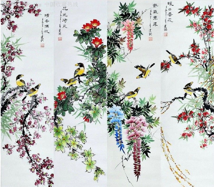 李建钢四尺国画花鸟