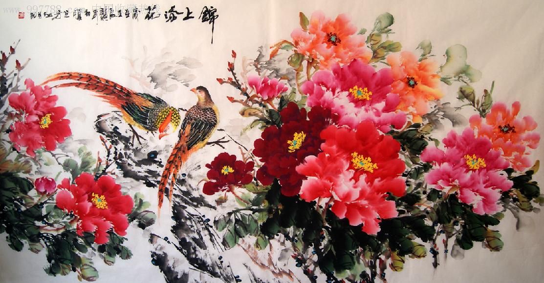 【兰芳】锦绣牡丹/6尺花鸟画/锦上添花