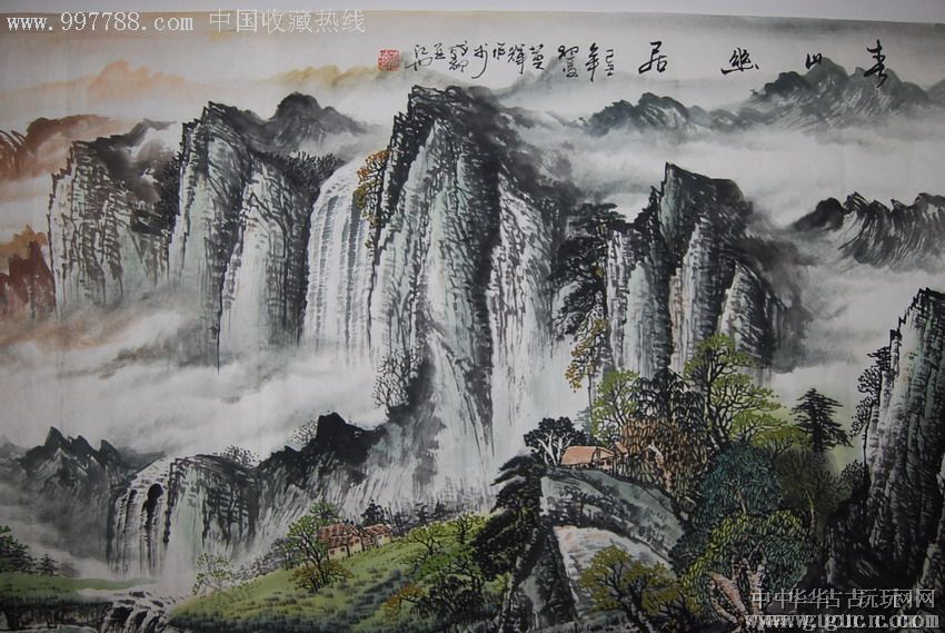 四川著名老画家黄辉1.8米x98厘米巨幅山水国画极具收藏价值