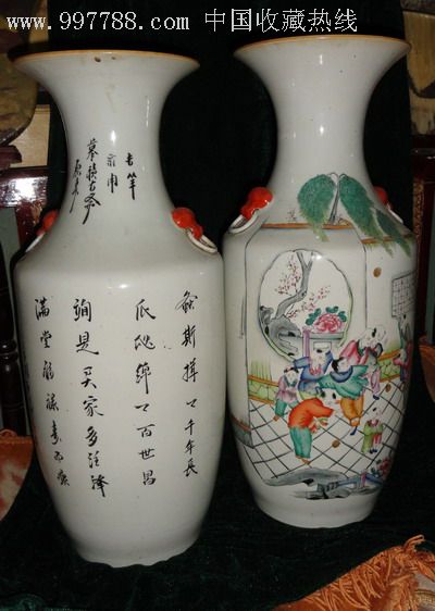 民国江西景德镇制瓷名家刘和义作品一对九童戏婴图大瓶.高60公分.