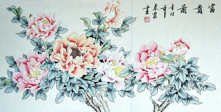 真迹秦霞三尺工笔牡丹《富贵天骄》