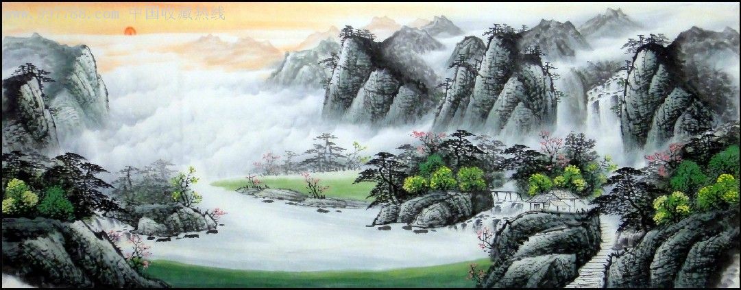 唐山精品小六尺山水画风水聚宝盆(可题字),山水国画原作,青绿山水原画