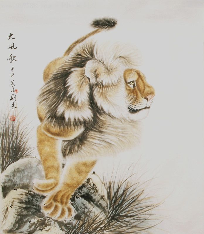 中国美协会员,画狮名家"季则夫"工笔画《大风歌》