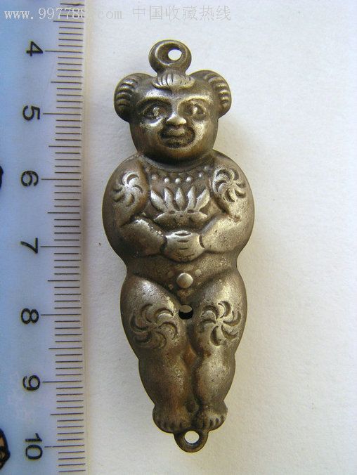 清代老银童子挂件