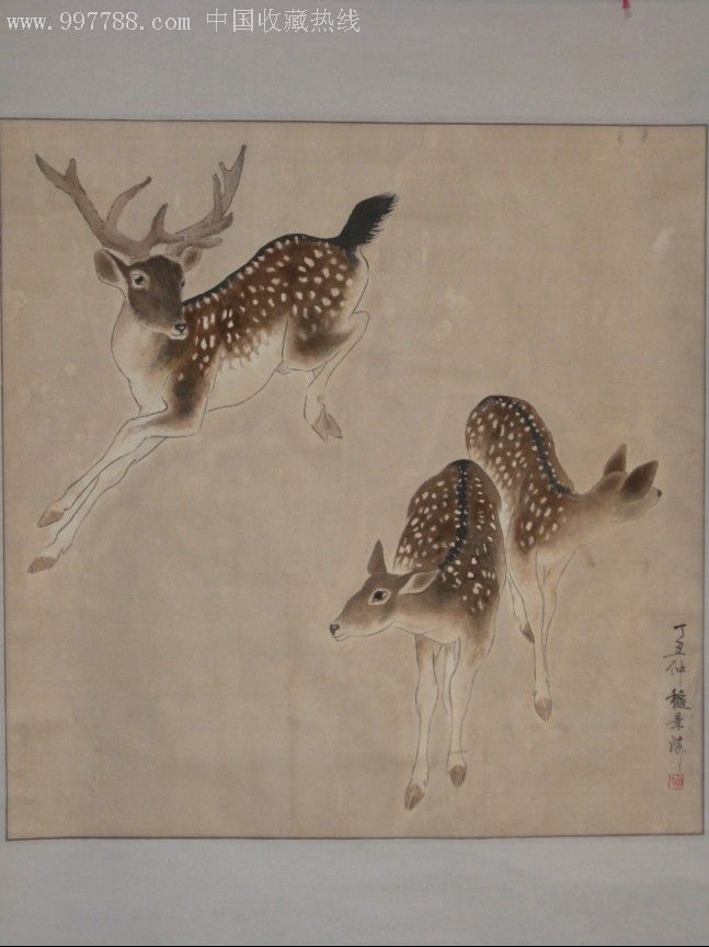 江西书画家崔景涛国画鹿四尺对开