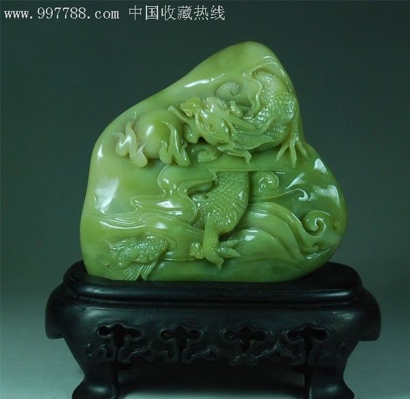 寿山石摆件-月尾绿石『龙腾四海』凝腻通灵