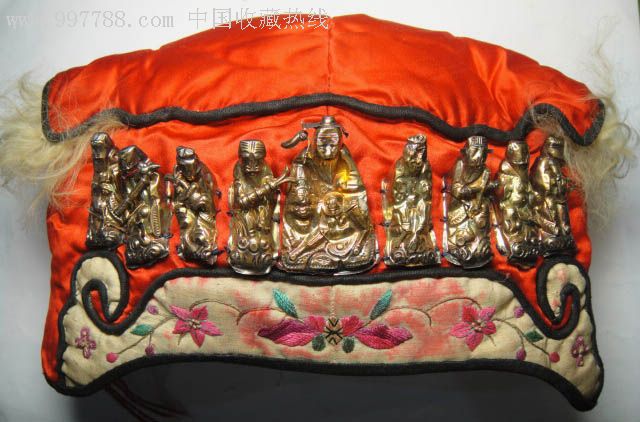 八仙鎏金银饰刺绣童帽